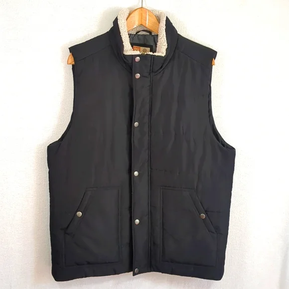 Ruff Hewn Men's Sherpa Collar Lined Black Puffer Vest Size Medium EUC - Picture 1 of 12